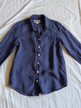 Trenery French Linen long sleeve button up size xs Navy Blue